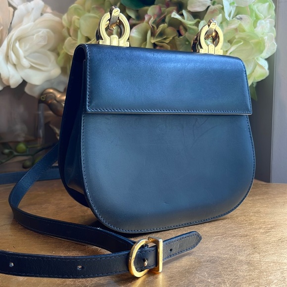 Salvatore Ferragamo Handbags - Salvatore Ferragamo Gancini Bit Flap Crossbody Bag in Dark Navy Leather